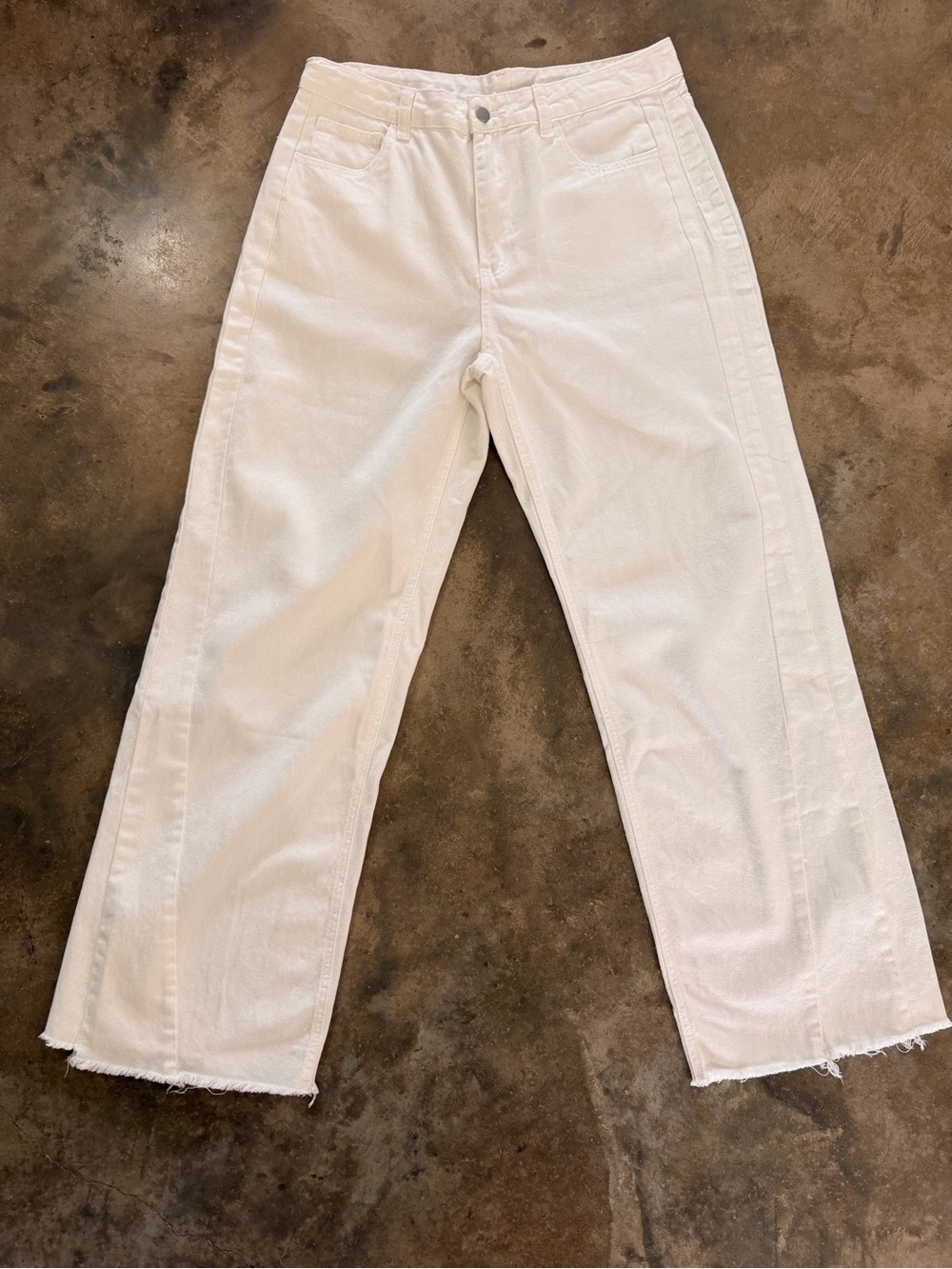 White High Rise Straight Leg Raw Hem Jeans Size 14 (Tagged L)